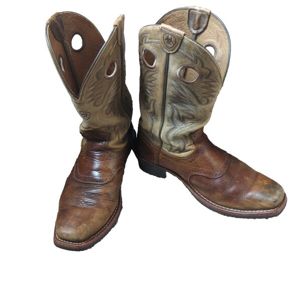 Ariat Heritage Roughstock Square Toe Leather Boots Brown Mens Size 10.5-lp - Picture 3 of 14